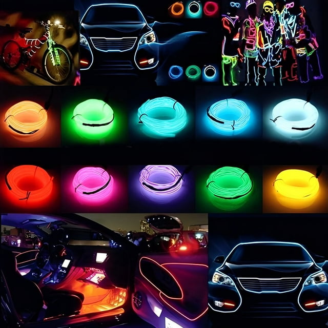 10Pcs EL Wire Neon Light 16.4ft Flexible Glowing Neon String Lights Battery Operated LED Wire Lights 3 Lighting Modes Waterproof