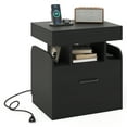 thumbnail image 1 of Gymax Nightsand w/ Charging Station Drawer & Sliding Top Storage Tray Open Shelves Black, 1 of 10