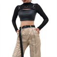 thumbnail image 4 of Hauts Courts Aguichant à Manches Longues en Maille Noire Col Rond Transparent T-Shirt Blouse pour Femmes, 4 of 4