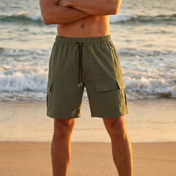 Ceisia Men's Linen-Like Casual Cargo Shorts with Elastic Drawstring Waist & Multi-Pocket Gifts