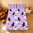thumbnail image 4 of Homewish Cartoon Witch Cat Bed Sheets for Girls, Halloween Spooky Animal Full Size Sheets, Soft Purple, 4pcs (1 Flat Sheet, 1 Fitted Sheet and 2 Pillowcases), 4 of 5