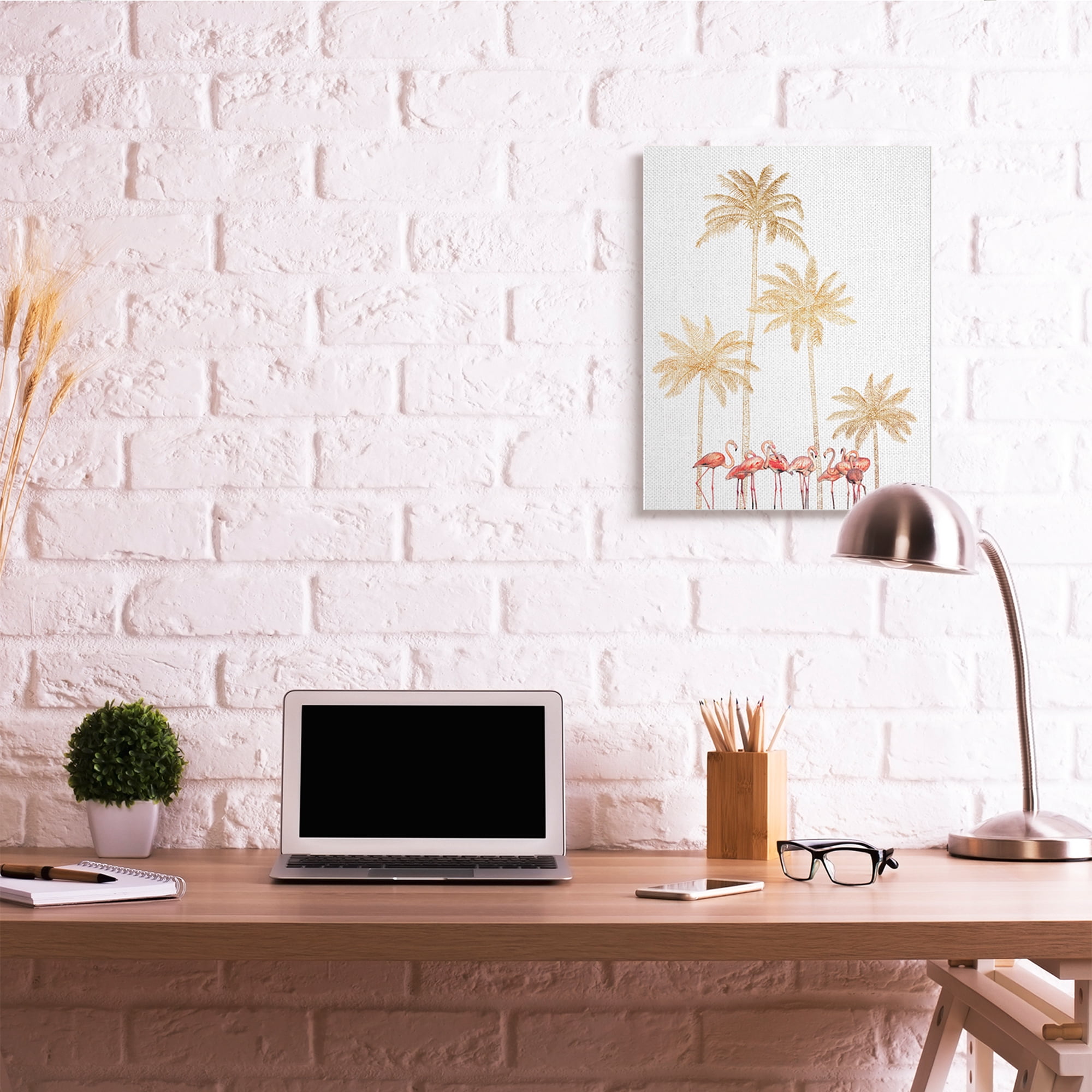 Stupell Industries Pink Flamingos Tropical Gold Outline Palm Trees Canvas Wall Art, 24 x 30, Design by Ziwei Li
