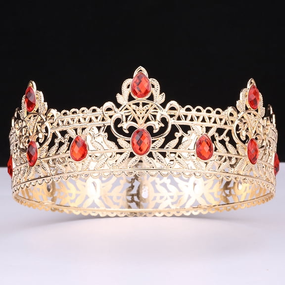 XmhyTop-A Crown King Crown, Birthday Crown, Wedding Crown Headpiece, Cosplay King Crown, Elegant Decorative Crown Headbands - 1 Pc 16.516.56.5cm,Gold Red