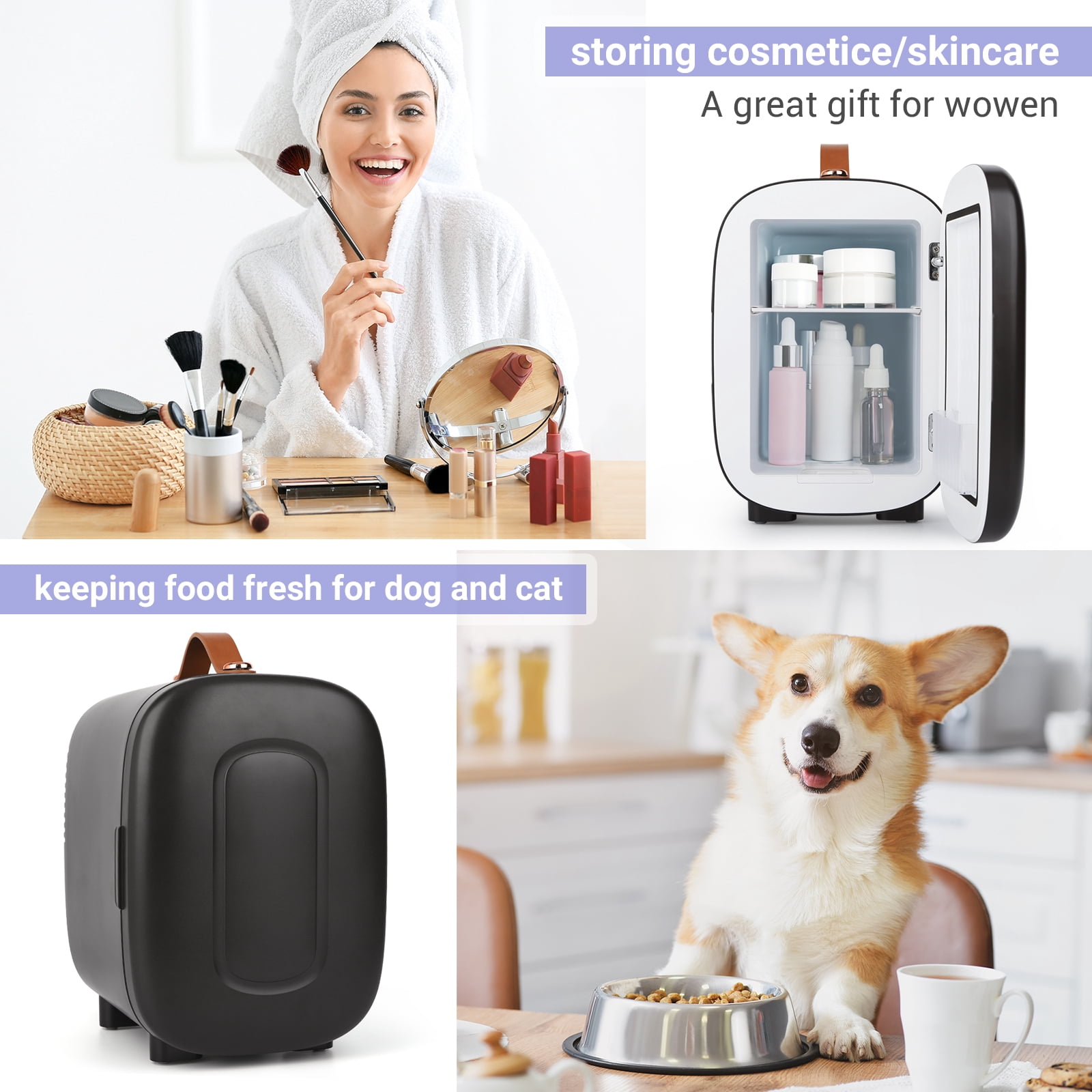 Living Enrichment Mini Fridge 4 Liter Skincare Fridge, Cooler and Portable Small Refrigerator, AC DC Powered, Black