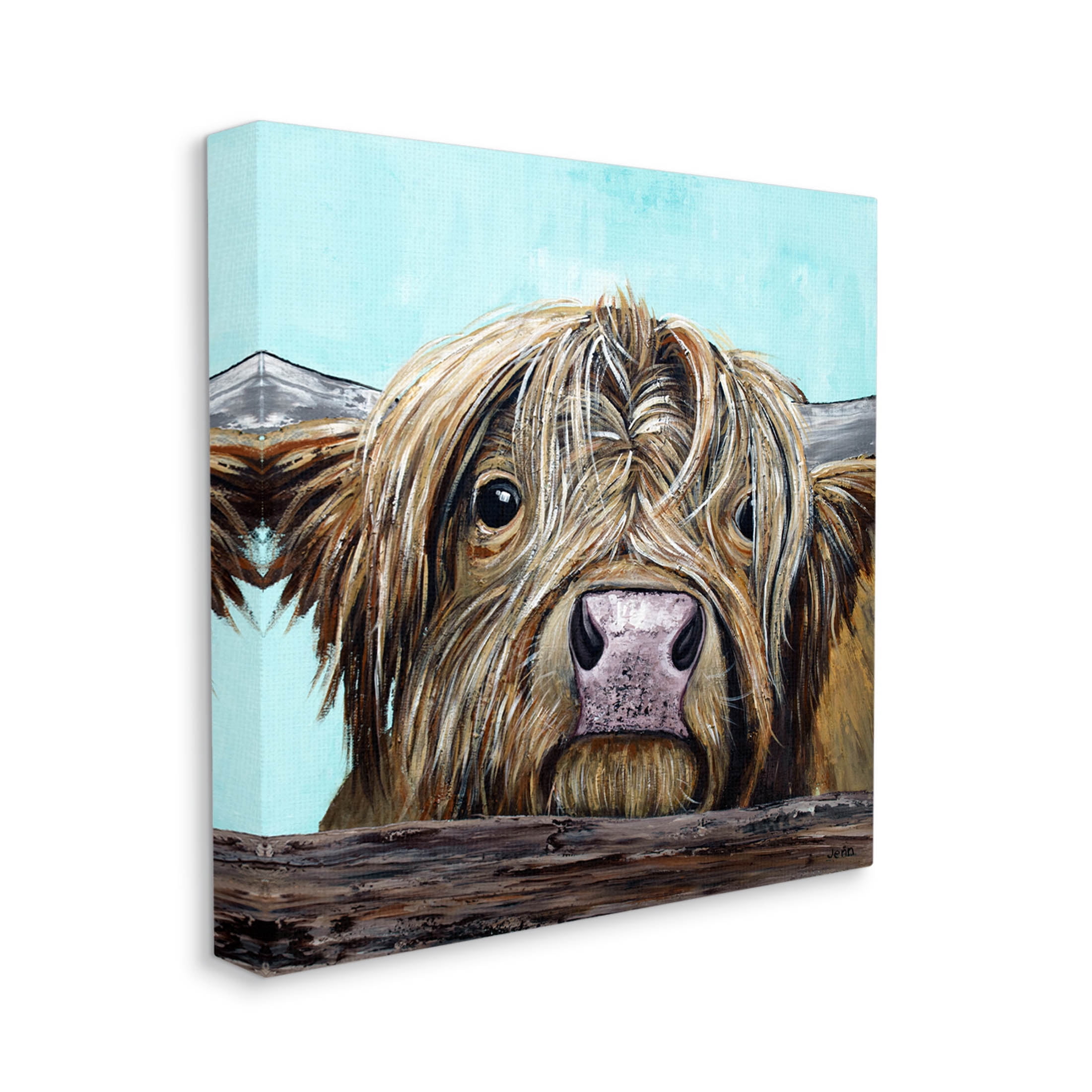 Highland Cattle Farm Animal Face Animals & Insects Painting Gallery Wrapped Canvas Print Wall Art