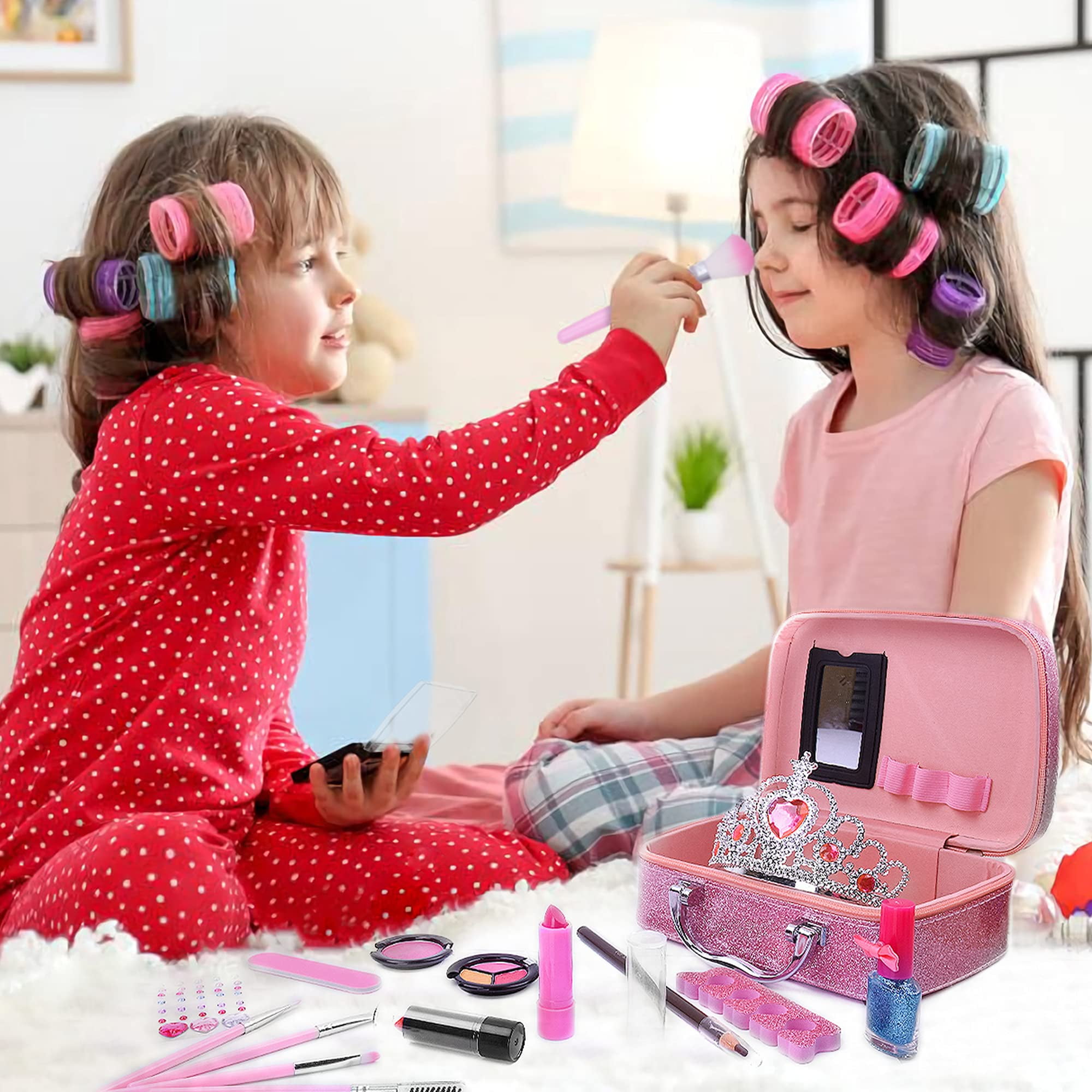 Mozok Kids Makeup Kit for Girls, Real Play Make Up Set Toys for 3 4 5 6 7 8 9 10 Years Old Girls, Washable Pretend Dress Up Beauty