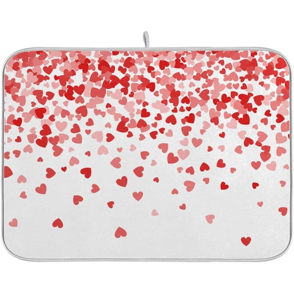 Valentine''s Day Hearts Absorbent Dish Drying Mat, Microfiber Kitchen Countertop Table Protector Multi-Purpose Counter Rack Sink Drainer Pad (16” x 18”)