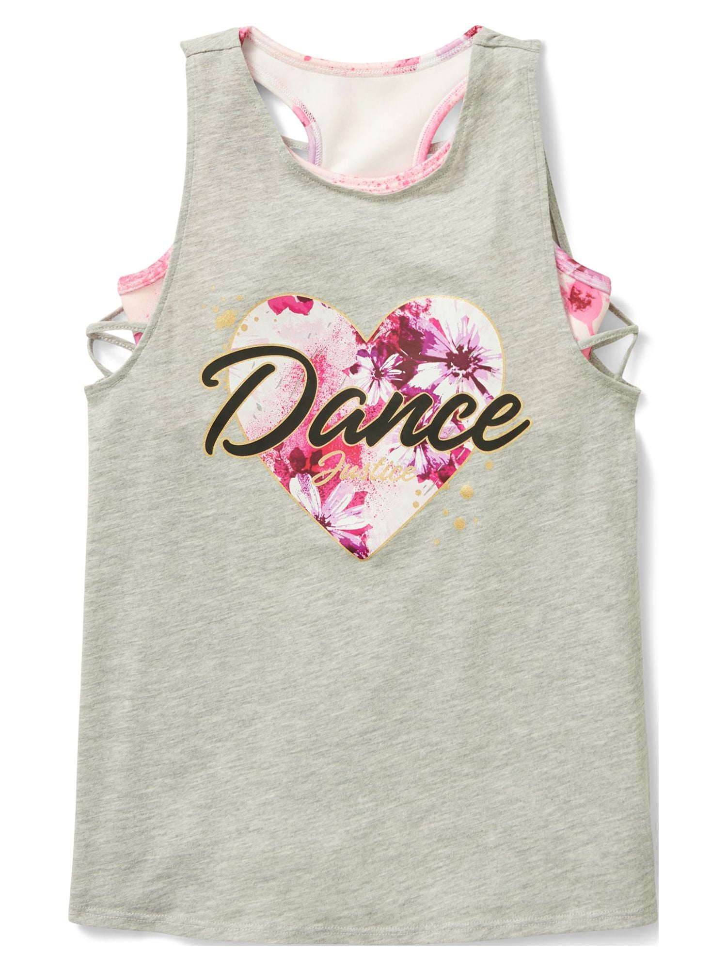 Justice Girls Fashion Dance Tank with Built in Sports Bra, Sizes S-XL
