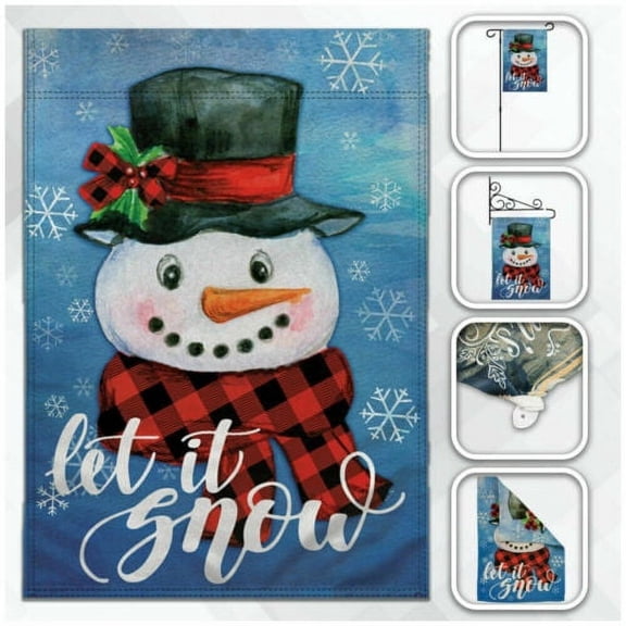 Let it Snow Garden Flag 12x18in Seasonal Garden Flag Winter Snowman Christmas
