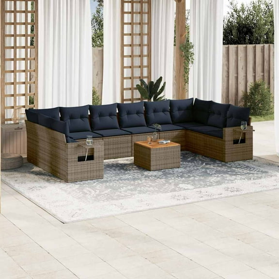 vidaXL 11 Piece Patio Sofa Set with Cushions Gray Poly Rattan