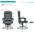 thumbnail image 5 of AECOJOY 7 Points Massage Executive Office Chair with Heat Function, Home Office Chair Reclining Desk Chair PU Leather Massage Office Chair w/Footrest, Grey, 5 of 9