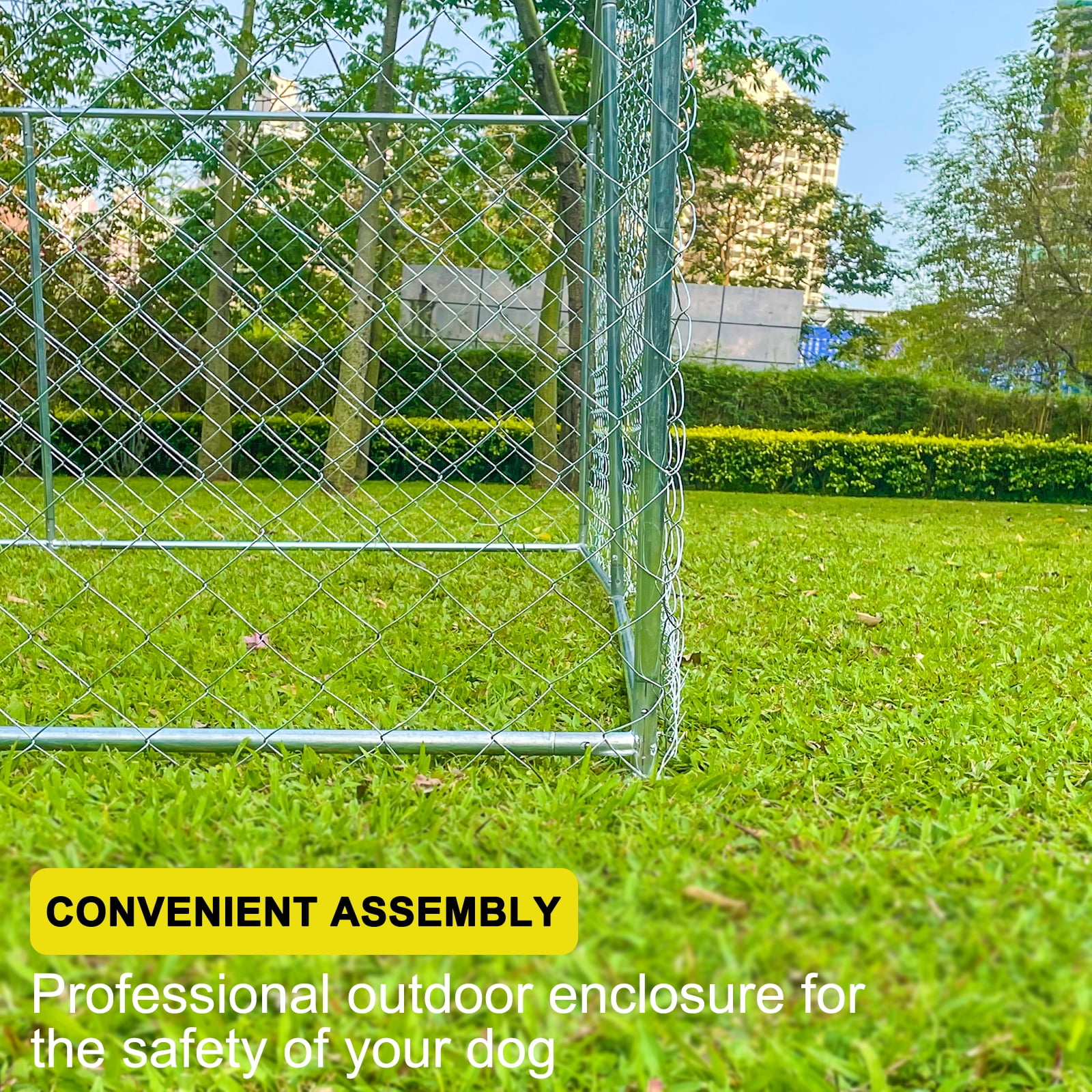 10 x 10ft Outdoor Dog Kennel Large Metal Chain Link Kennel Cage Dog Run for Backyard Pet Playpen Enclosure Lockable