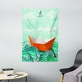 thumbnail image 1 of Ocean Tapestry, Navy Sealife with Waves and a Paper Sail Ship with Travel Quote Image, Wall Hanging for Bedroom Living Room Dorm Decor, 40W X 60L Inches, Orange Sky Blue and White, by Ambesonne, 1 of 2