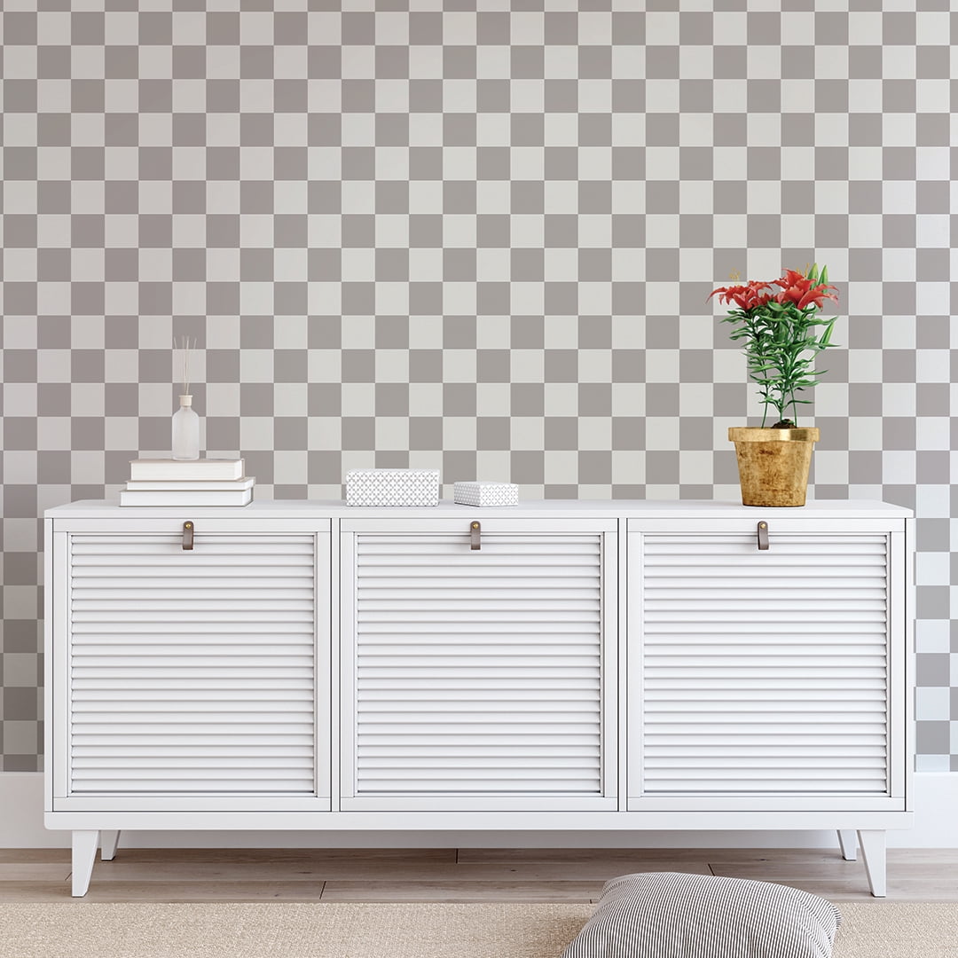 Tempaper Checkmate Grey Peel and Stick Wallpaper, 20.5" x 16.5'