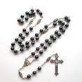 thumbnail image 3 of Black Hematite Stone Cross Necklaces Fashion Catholic Crucifix Pendant Rosary Necklaces Religious Jewelry Gift for Men, 3 of 4