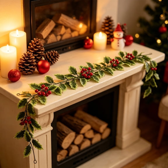 Qwtwty Artificial Christmas Garland, Real Touch Winter Xmas Garland for Mantle Stairs Railing Fireplace Outdoor Indoor Wall
