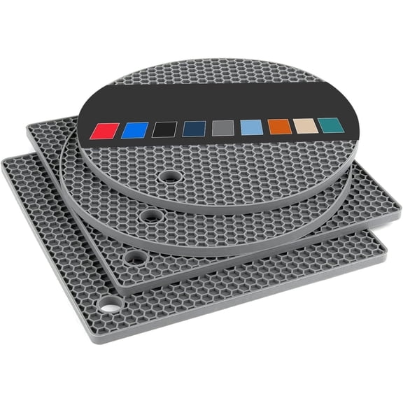 Hot Pads for Kitchen, Silicone Pot Holders for Hot Pots and Pans, Silicone Mats for Kitchen Countertops, Table, Flexible Easy to Wash and Dry, Grey
