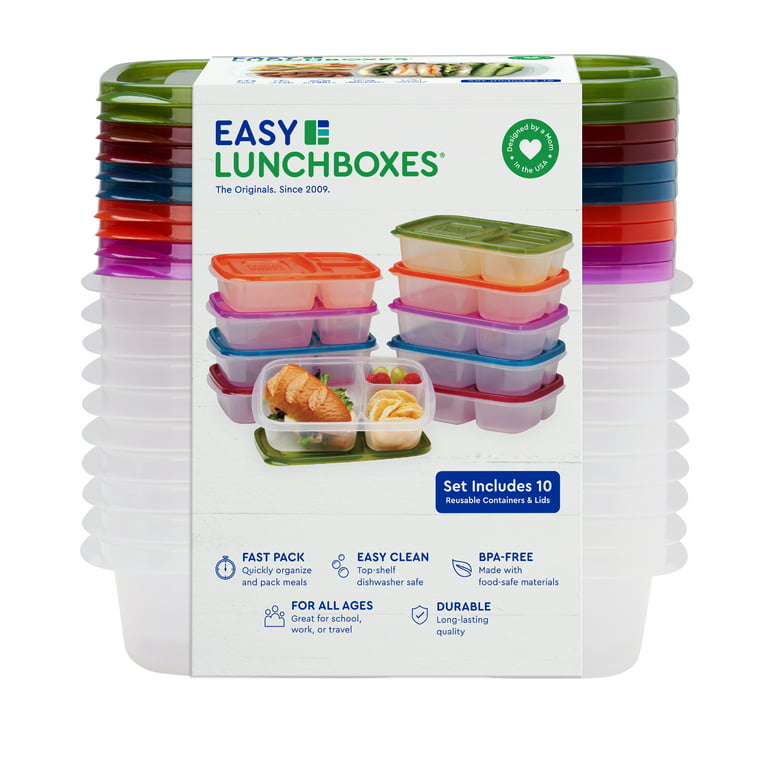 EasyLunchboxes - Bento Lunch Boxes - Reusable 5-Compartment Food Containers  for School, Work, and Travel, Set of 4, (Jewel Brights) 