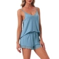thumbnail image 4 of INSPIRE CHIC Womens Pajamas Rayon Lace Trim Sleepwear V-Neck Camisole Tops with Shorts Sleeveless Loungewear Sets 2XL Gray Blue, 4 of 6