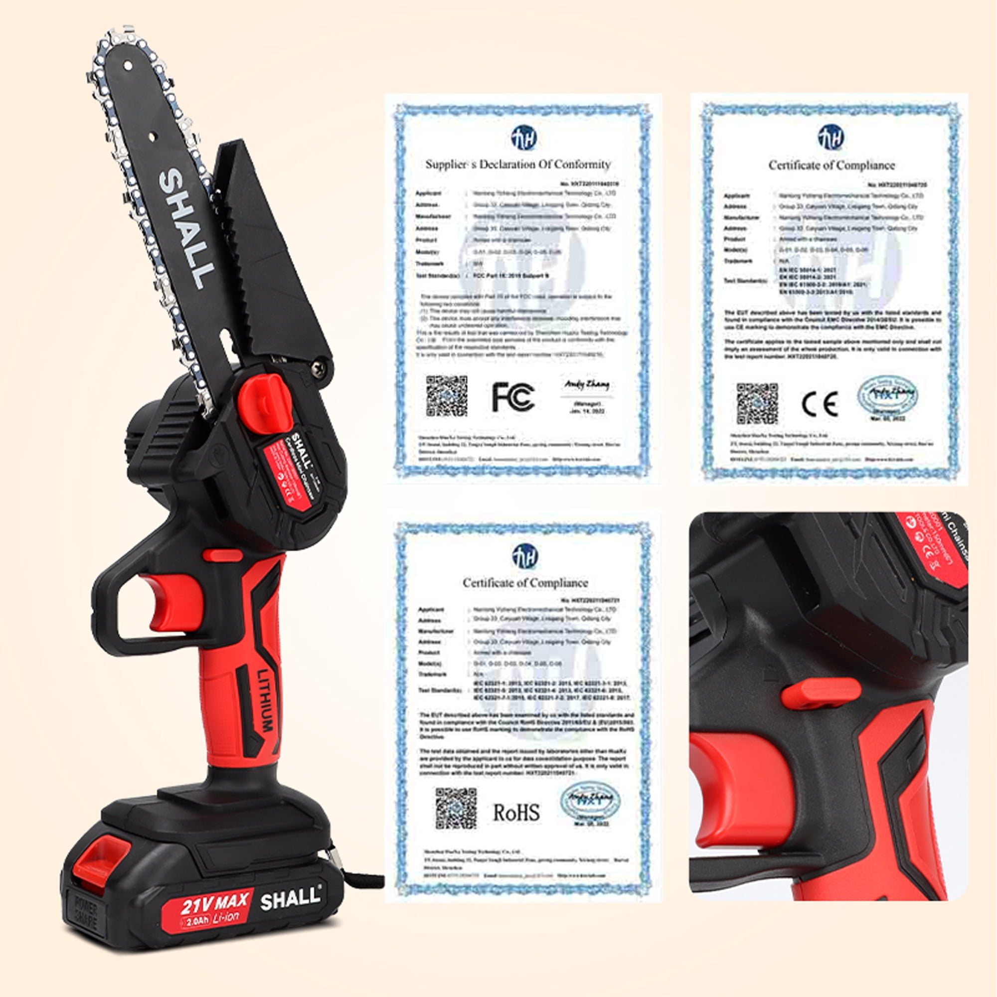 SHALL 4+6" Mini Handheld Chainsaw Cordless Chain Saw 21V
