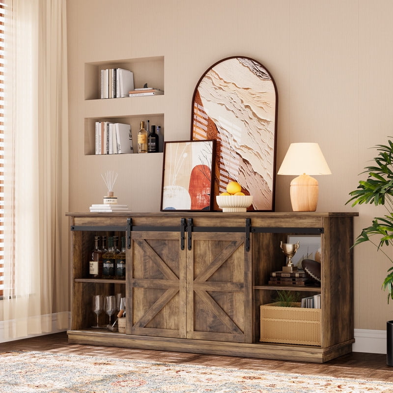 Homall TV Stand for 65 Inch TV, Storage Cabinet with Sliding Barn Door, Entertainment Center,Rustic Oak