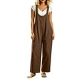 thumbnail image 6 of Women Solid Adjustable Strap Overalls Jumpsuit, Wide Leg Loose Casual Bib Pants with Side Pockets Brown L(L), 6 of 7