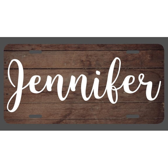 Jennifer Name Wood Style License Plate Tag Vanity Novelty Metal | UV Printed Metal | 6-Inches By 12-Inches | Car Truck RV Trailer Wall Shop Man Cave | NP028