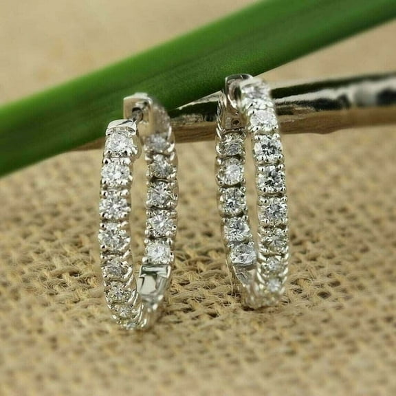 Women's Collection 2 Ct Round Cut Lab Created Diamond Huggie Hoop Earrings In 14K White Gold Plated 925 Silver