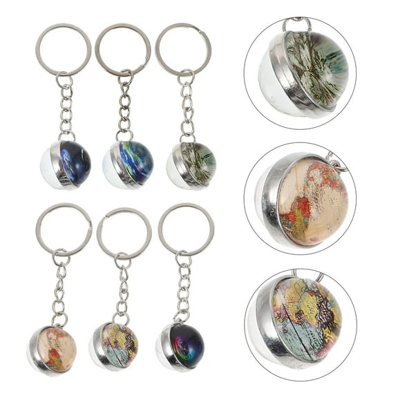 FUTUREORYY Globe Earth Key Rings 6Pcs Round Creative Keychain Metal Glass Birthday Festival present