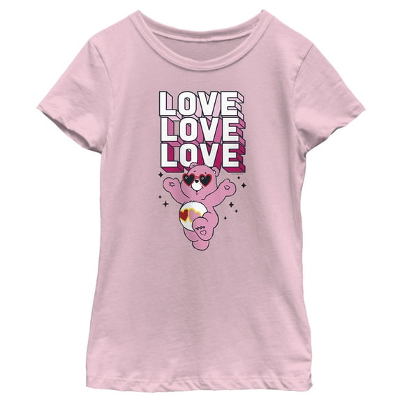 Girl's Care Bears Valentine's Day Love-a-lot Bear Love Sunglasses  Graphic Tee Light Pink Medium