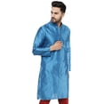 thumbnail image 4 of SKAVIJ Men's Tunic Top Art Silk Long Kurta Indian Wedding Casual Shirt Small Turquoise, 4 of 6