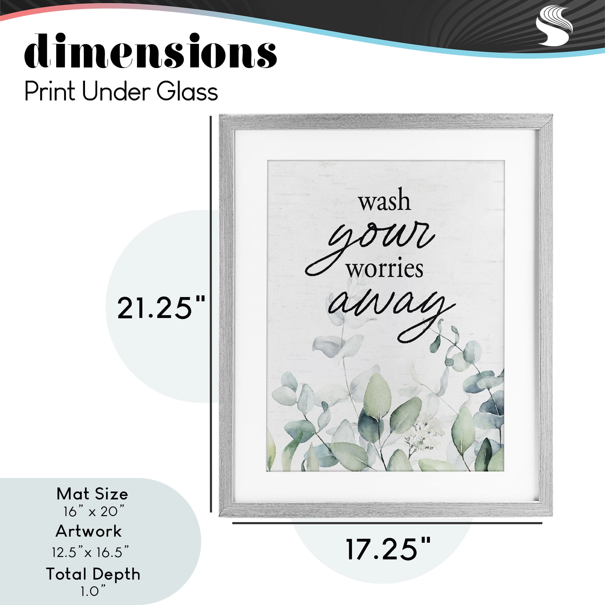 Wash Worries Away Herb Leaves Gray Framed Print Under Glass, design by Lettered and Lined