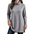 thumbnail image 2 of Bzdzmqm Women Plus Size Long Sleeve Knitted Pullover Tops Casual Crew Neck Side Slit Sweater Fall Winter Loose Fit Solid Basic Tunic Blouses for Daily Wear, Gray M, 2 of 7