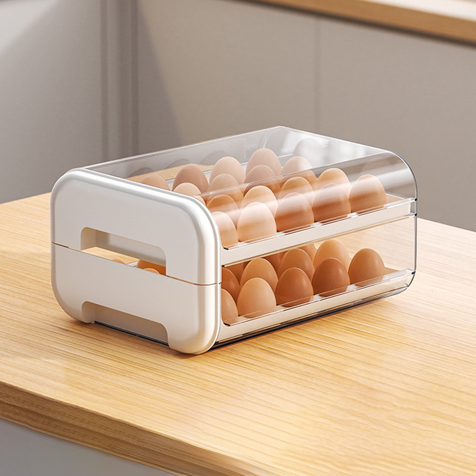 Refrigerator Eggs Storage Box, Multi-Layer Push-Pull Drawer, Space-Saving Egg Organizer, Ash Proof Design for Kitchen or Fridge, Clear Plastic Egg Holder