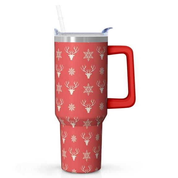 40oz Christmas Ornaments Tumbler with Handle and Straw, Holiday Winter Festive Coffee Cup, Stainless Steel Insulated Mug, Gifts for Women