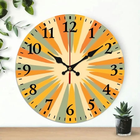 PRATYUS 10-inch Wall Clock Sunburst Pattern Print Decor Battery Operated - Ideal for Living Rooms, Kitchens, Dorms & Everyday Gifts 10x10in