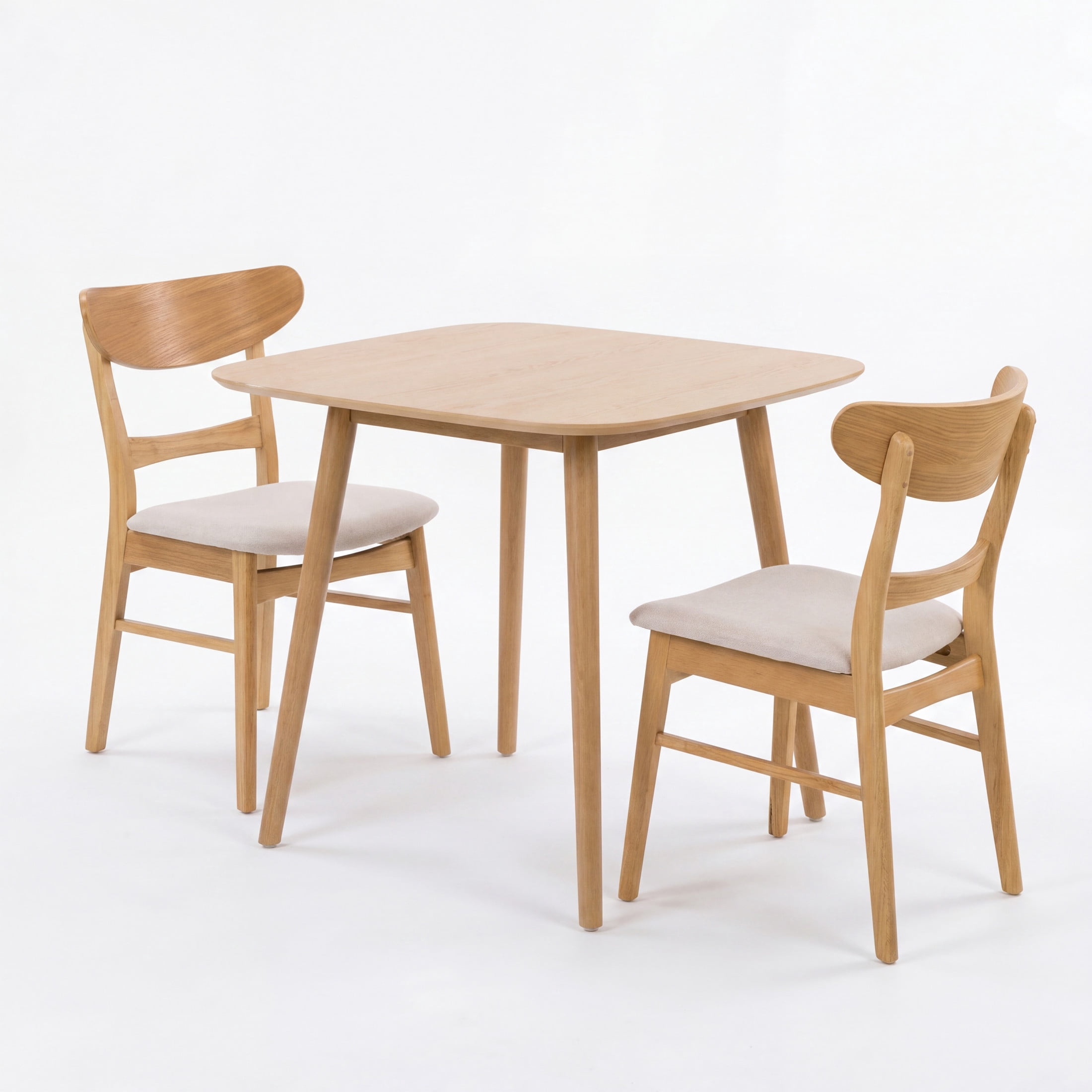 Christopher Knight Home 3-Piece Modern Dining Set, Square Table and Upholstered Chairs, Natural+Light Beige