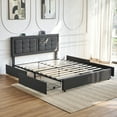 thumbnail image 6 of VECELO Full Bed Frame with 4 Storage Drawers & USB Ports, Modern Button Tufted Upholstered Platform Bed Frame with Adjustable Headboard, No Box Spring Needed, Gray, 6 of 9