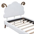 thumbnail image 4 of Twin Size Velvet Upholstered Platform Bed with Sheep-Shaped Headboard, Mattress Foundation with Wood Slats, No Box Spring Needed,  White, 4 of 9