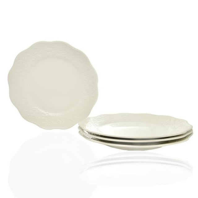 EX900-401 Vanille Rouge Assiettes de Souper Country Villa de 11,5 Po, Ivoire - Ensemble de 4
