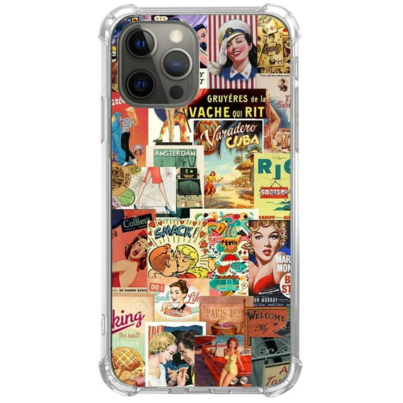 Retro Girl Collage Case Compatible with iPhone 14 Pro Max,Unique Art Design TPU Shock-proof Full Cover