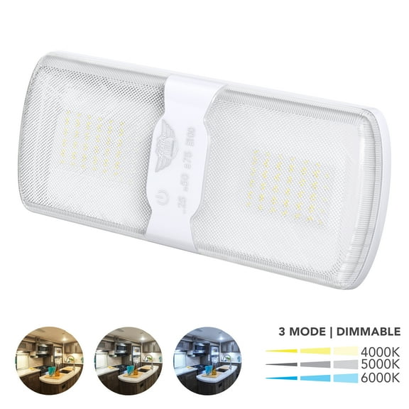 Leisure LED RV LED Ceiling Double Dome Multi Color Light Fixture with Built in Dimmer Interior Lighting for Car/RV/Trailer/Camper/Boat 12V 3000K-6500K 310 Lumen