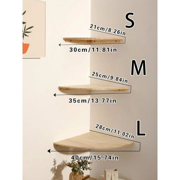 Wall Mounted Corner Shelf Wood Floating Shelf Round Edge Storage for Bedroom Living Room Kitchen
