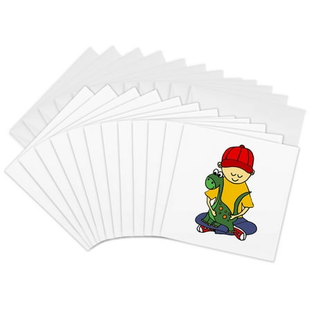 3dRose, Adorable Funny Little Boy is Hugging his Pet Baby Dinosaur, 12 Greeting Cards with envelopes