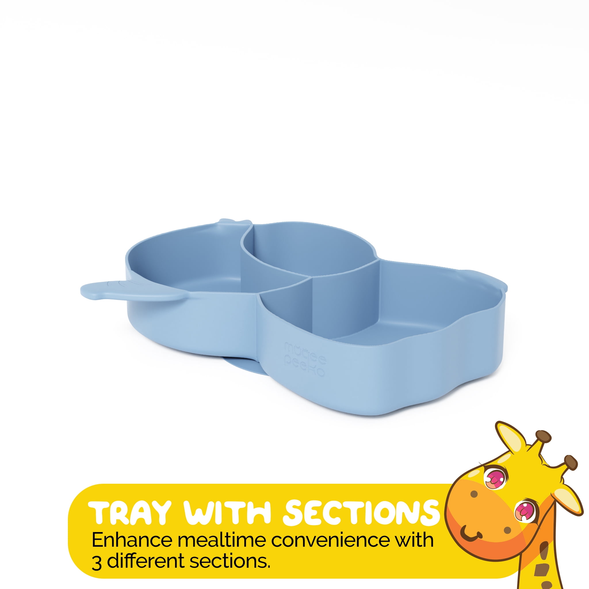 Baby Dinner Set in Blue color Cute Elephant Shape including Suction Tray and Utensils by Muqee Peeko - (3 Piece Set)
