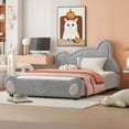 thumbnail image 3 of Full Size Velvet Platform Bed with Storage Pocket, Gray, for Bedroom, 3 of 13
