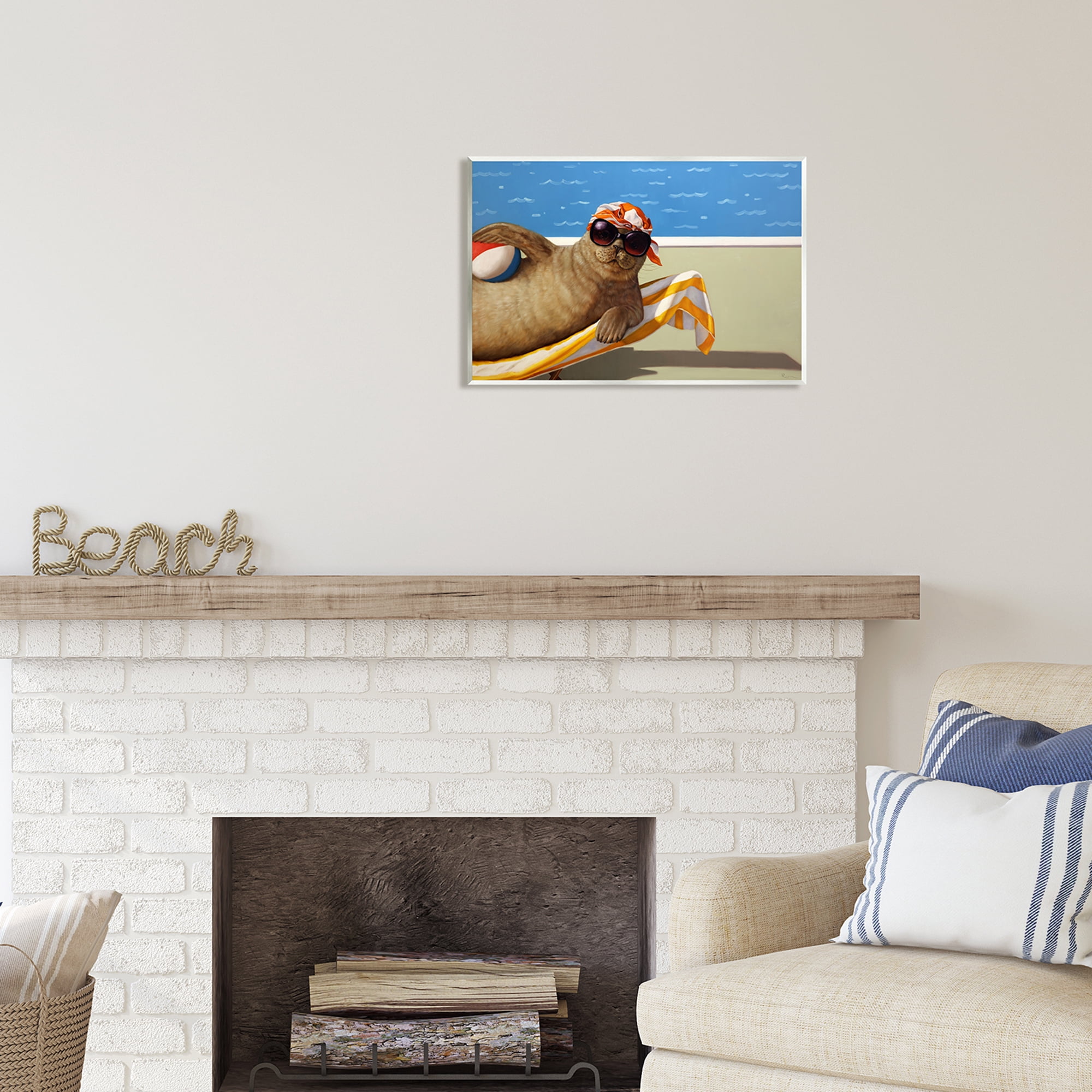 Stupell Industries Seal with Beachball Animals & Insects Painting Unframed Art Print Wall Art, 19 x 13