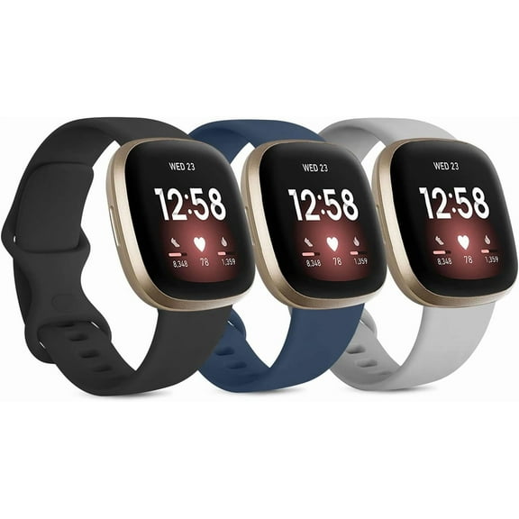 MYKOMI 3 Pack Silicone Bands for Fitbit Sense Bands Fitbit Versa 3 Bands Women Men, Classic Soft Sport Bands Replacement Wristbands for Fitbit Sense/Versa 3 Smart Watch