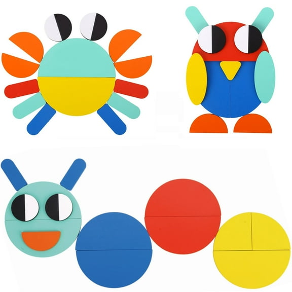 TOOKYLAND Wooden Geometric Shapes Puzzle - 55pcs - Pattern Cards Included, Ages 3