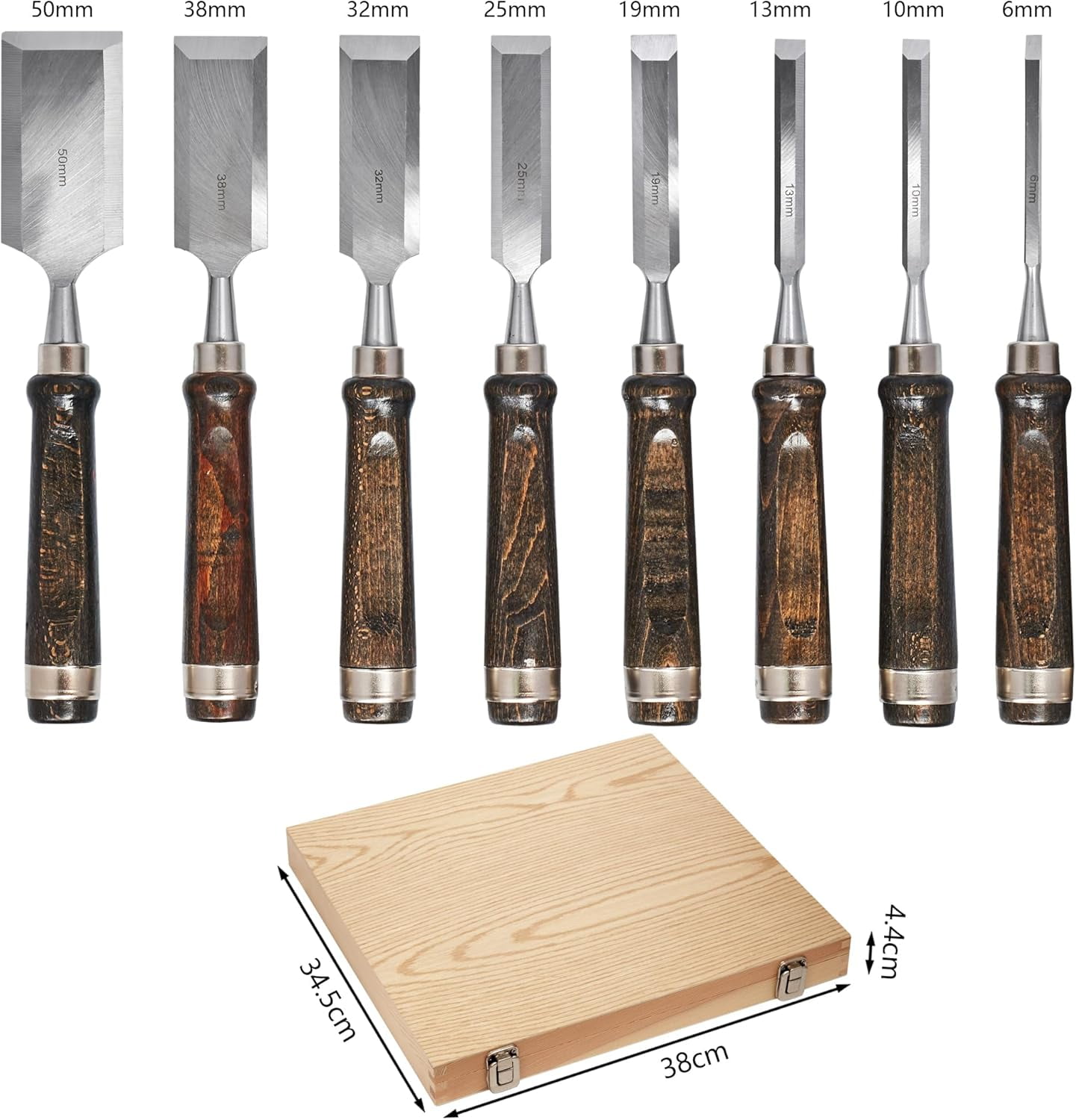 8 Piece Wood Chisel Set for Woodworking Tools Wood Carving Tools with Wooden Case and Sharpening Stones Wood Carving Kit for Beginners and Professionals, Black Walnut